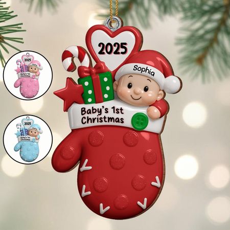 Personalized Babys 1st Christmas Mitten Ornament – Custom Name & Year